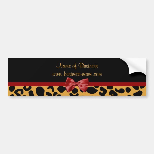 Pegatina Para Coche Trendy Black and Gold Leopard Print Red Ribbon Bow (Frente)