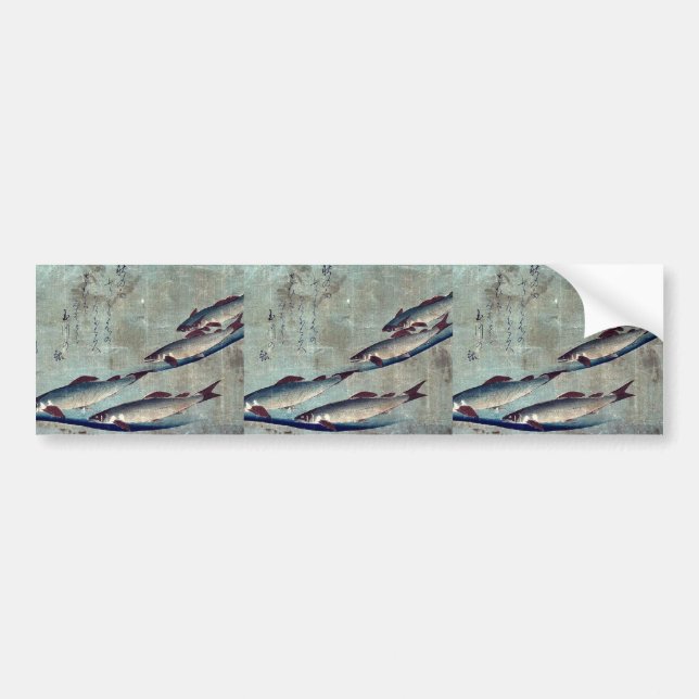 Pegatina Para Coche Trucha del río (Ayu) por Andō, Hiroshige Ukiyo-e. (Frente)