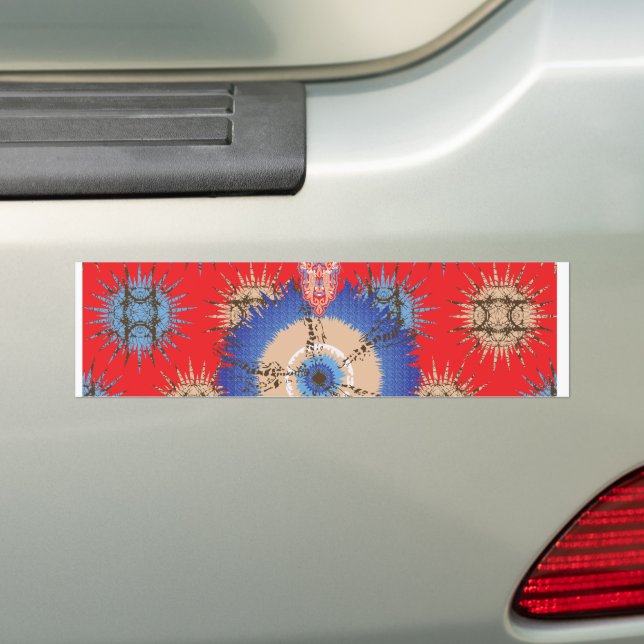 Pegatina Para Coche un diseño de fondo rojo con un círculo azul (en coche)