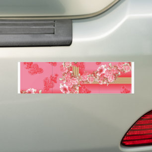 Pegatina Para Coche un diseño de fondo rosa y dorado con un rojo