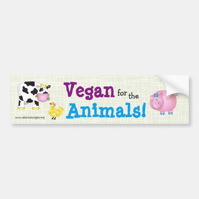 Pegatina Para Coche ¡"Vegano para los animales! "con los animales (Frente)