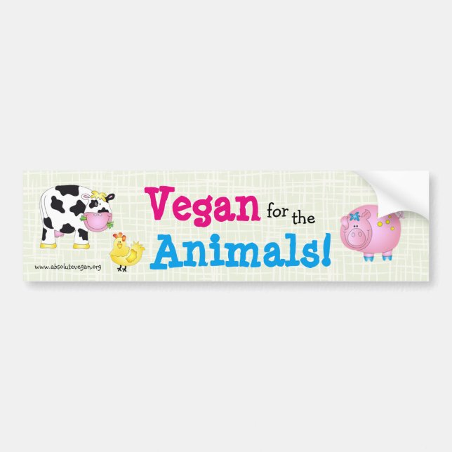 Pegatina Para Coche ¡"Vegano para los animales! "con los animales (Frente)