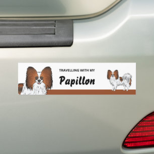 Pegatina Para Coche Viajando Con Mi Perro Papillon Sable Rojo