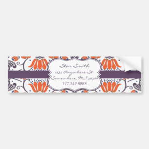 Pegatina Para Coche Vintage Orange and Purple Floral BumperSticker