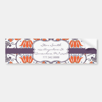 Pegatina Para Coche Vintage Orange and Purple Floral BumperSticker