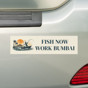 Pegatina Para Coche Vintage Retro Beige Pescado Ahora Trabaja Bumbai