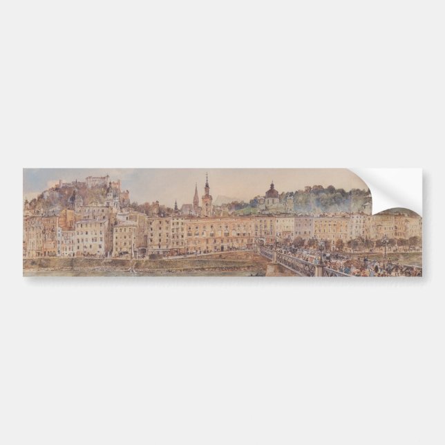 Pegatina Para Coche Vista de Salzburgo (por Rudolf von Alt) (Frente)