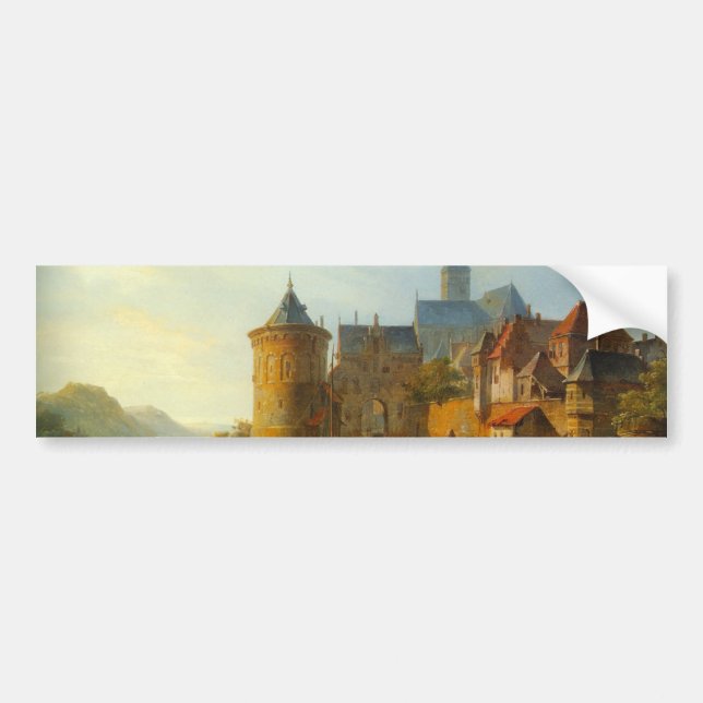 Pegatina Para Coche Vista de un pueblo holandés a lo largo del río Rin (Frente)