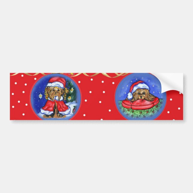 Pegatina Para Coche Yorkshire Terrier Holiday (Frente)