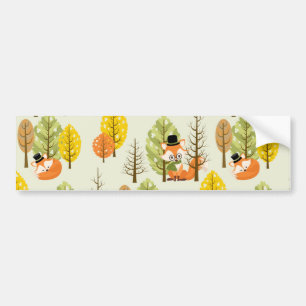 Pegatina Para Coche Zorro Naranja Lindo Bosque Árboles Otoño Hipster