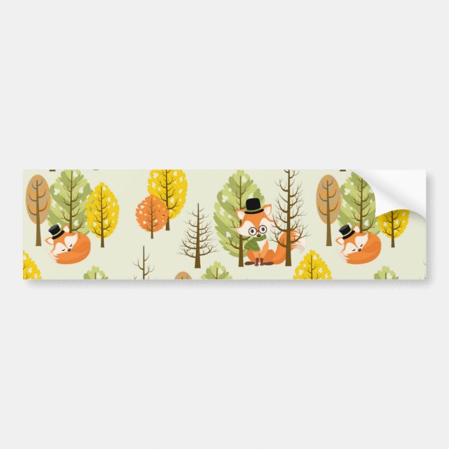 Pegatina Para Coche Zorro Naranja Lindo Bosque Árboles Otoño Hipster (Frente)