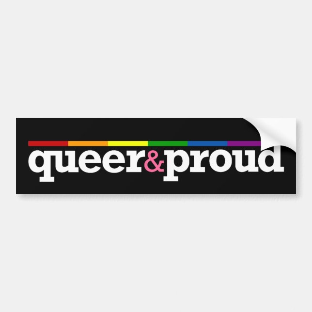 Pegatina para el parachoques negra de Queer&proud (Frente)