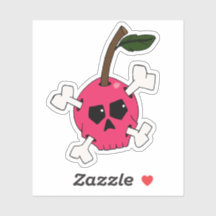 Pegatina para portátil de cereza con calavera rosa