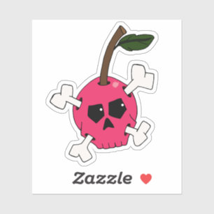 Pegatina para portátil de cereza con calavera rosa
