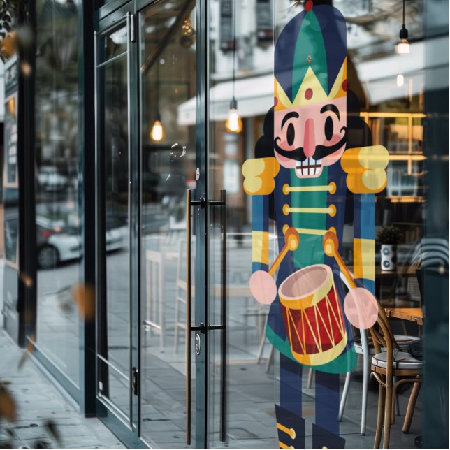 Pegatina para ventana de batería Nutcracker (Get into the holiday groove with this drummer nutcracker window cling! )