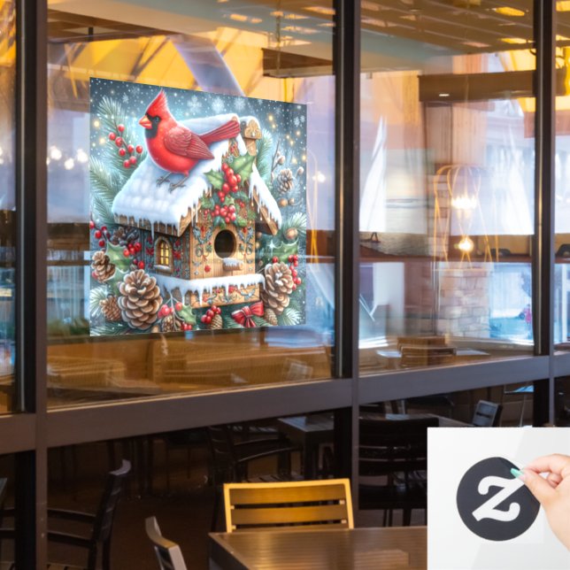 Pegatina para ventana de cardenal de invierno (ventana del restaurante)