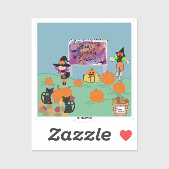 Pegatina Parche de calabaza cuta espeluznante (Hoja)