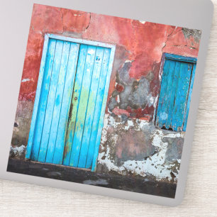 Pegatina Pared colorida, puerta y persianas