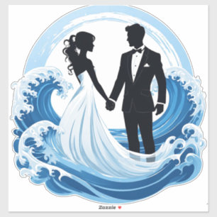 Pegatina Pareja de recién casados silueta cogidos de la man