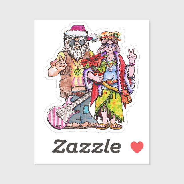 Pegatina Pareja de Santa Hippie (Hoja)