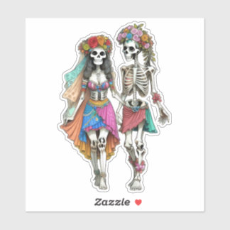 Pegatina Pareja Hippie Skeleton