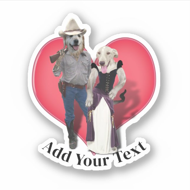 Pegatina Pareja Occidental Vaquero Perro (Anverso)