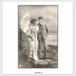 Pegatina Pareja romántica vintage con parasol
