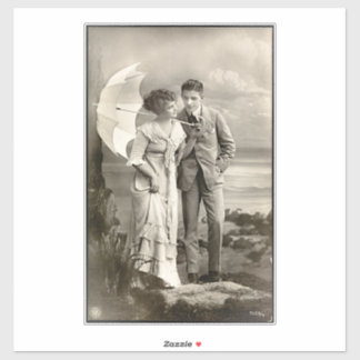 Pegatina Pareja romántica vintage con parasol
