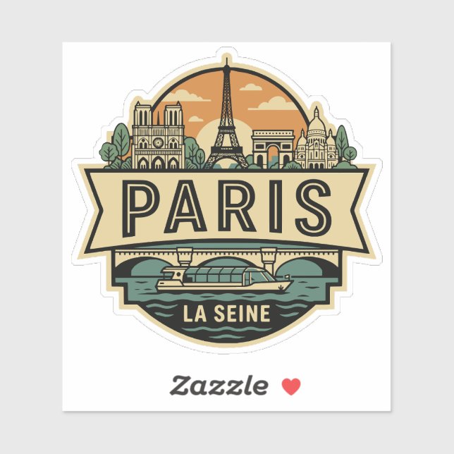 Pegatina Paris France Vintage Travel Badge Eiffel Tower (Hoja)