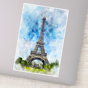 Pegatina París Francia Torre Eiffel Acuarela