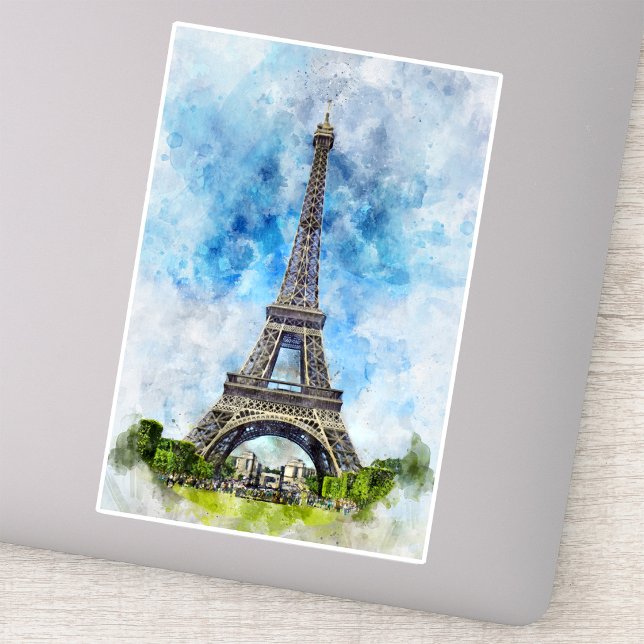 Pegatina París Francia Torre Eiffel Acuarela (Paris France Eiffel Tower Watercolor. Sticker)