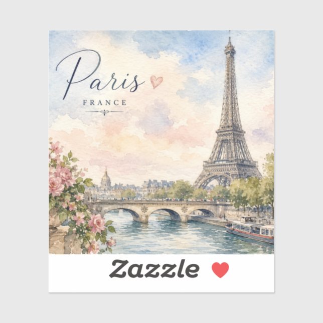 Pegatina París Francia Torre Eiffel río Sena  (Hoja)