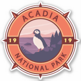 Pegatina Parque nacional Acadia Emblema de brújula retro Pu