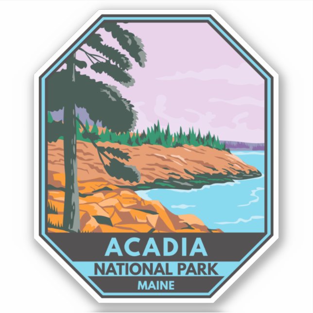 Pegatina Parque nacional Acadia Maine Bar Harbour Vintage (Anverso)