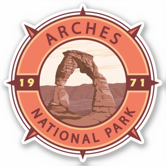 Pegatina Parque nacional Arches Compass Retro Emblem (Anverso)