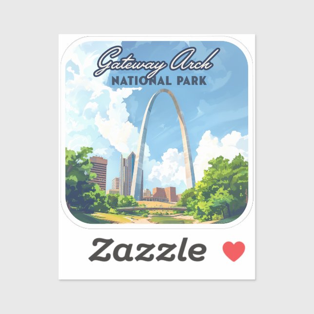 Pegatina Parque nacional Arco Gateway Missouri St Louis Ret (Hoja)