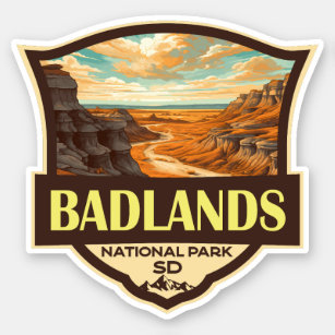 Pegatina Parque nacional Badlands Ilustracion Retro