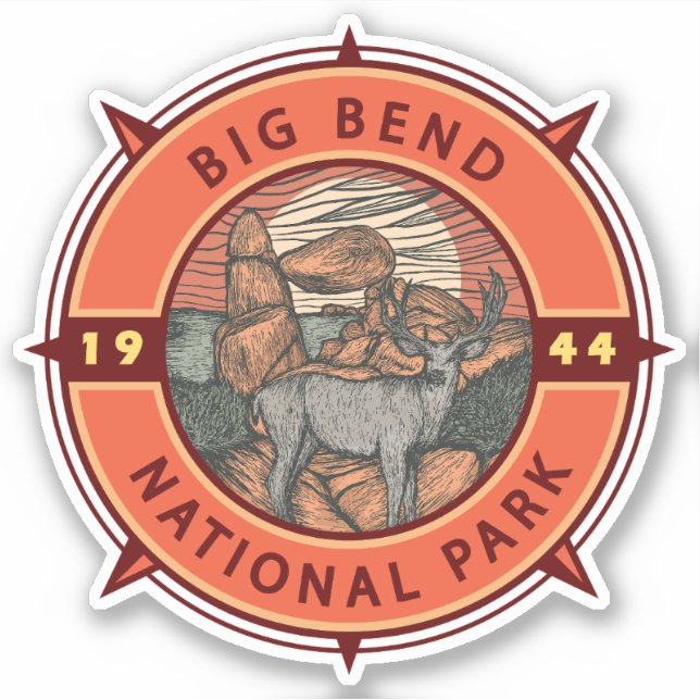 Pegatina Parque nacional Big Bend Emblema de brújula Elk Re (Anverso)