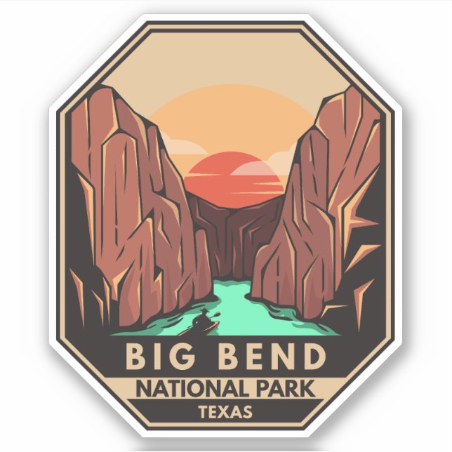 Pegatina Parque nacional Big Bend Kayak Retro Emblem (Anverso)