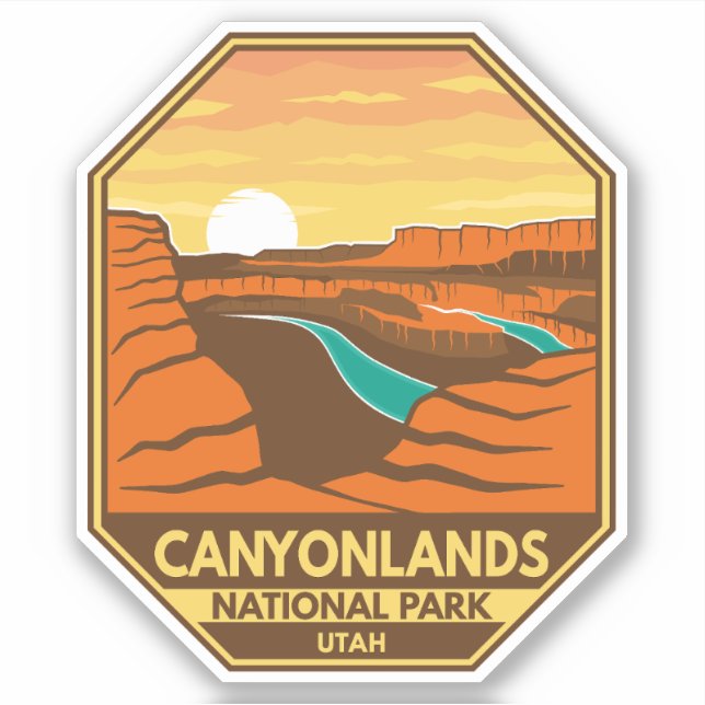 Pegatina Parque nacional Canyonlands Sunset Retro Emblem