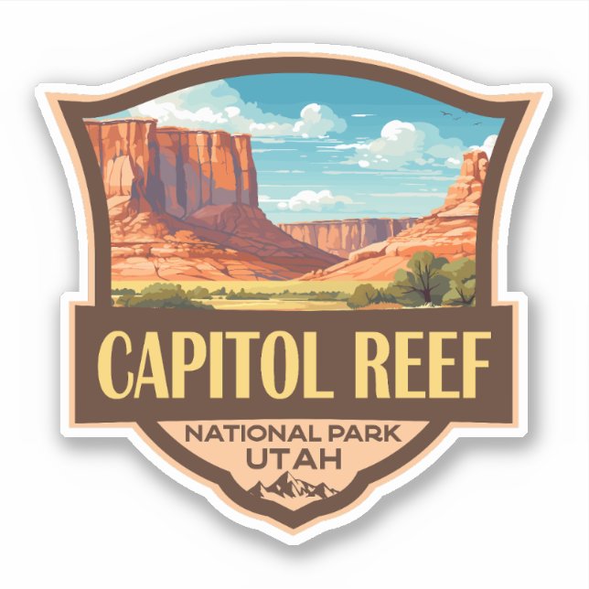 Pegatina Parque nacional Capitol Reef Ilustracion Arte Retr (Anverso)