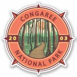 Pegatina Parque nacional Congaree Compass Retro Emblem