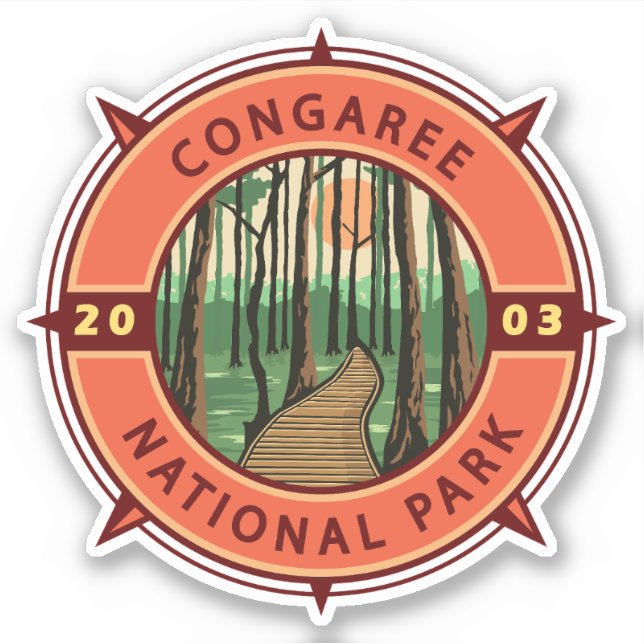 Pegatina Parque nacional Congaree Compass Retro Emblem (Anverso)