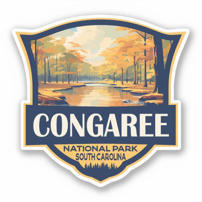 Pegatina Parque nacional Congaree Ilustracion Viaje Viaje V (Anverso)