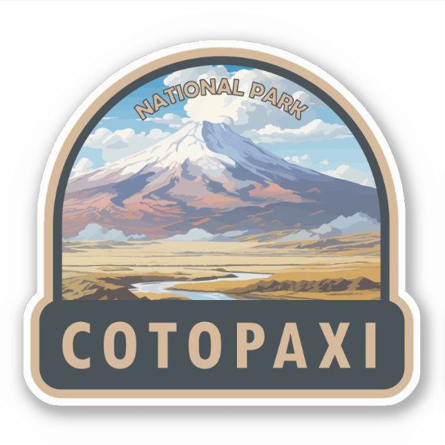 Pegatina Parque nacional Cotopaxi Ecuador Viaje Arte Vintag (Anverso)