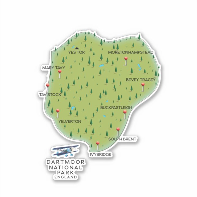Pegatina Parque nacional Dartmoor Mapa de Inglaterra (Anverso)