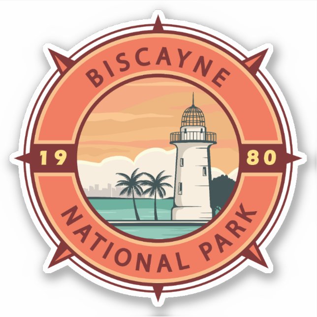 Pegatina Parque nacional de Biscayne Compass Retro Emblem (Anverso)
