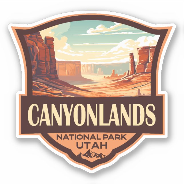 Pegatina Parque nacional de Canyonlands Ilustracion Retro (Anverso)