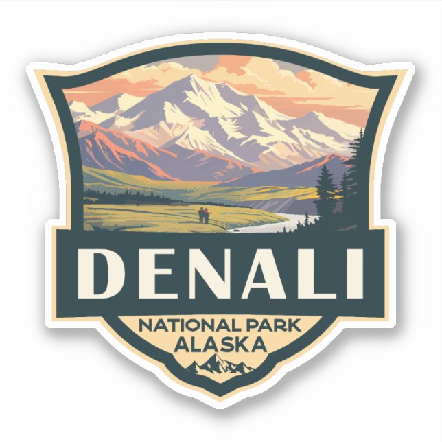 Pegatina Parque nacional de Denali Ilustracion Viaje Viaje  (Anverso)