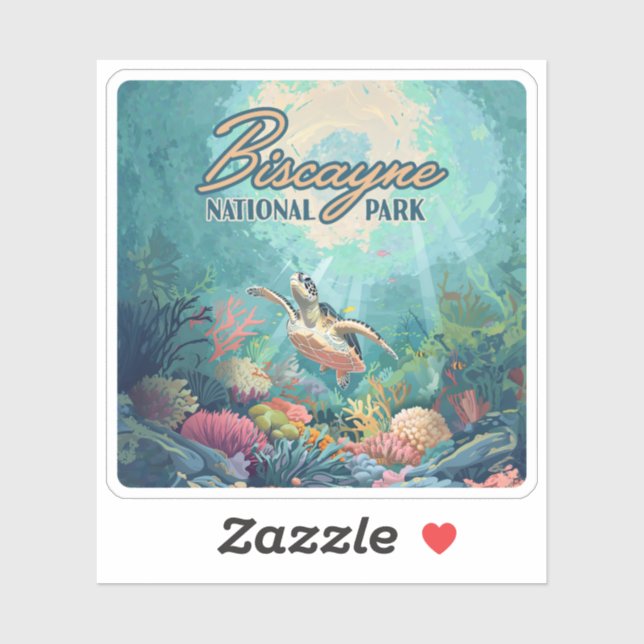 Pegatina Parque nacional de la Biscayne Florida Turtle Cora (Hoja)